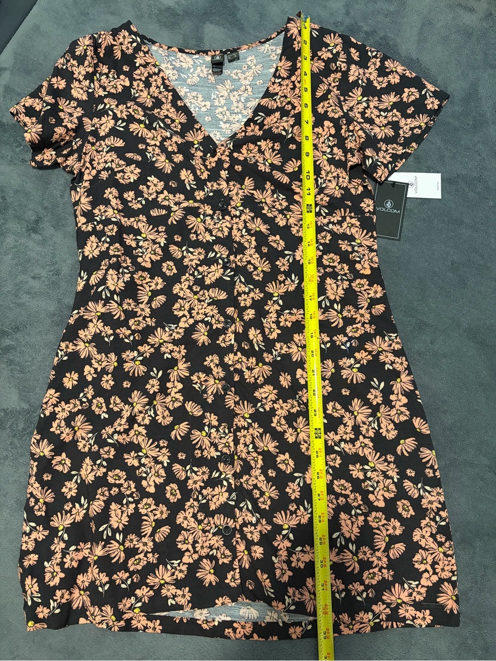 Volcom Black Tunic Dress with Pink Floral Print - Picture 4 of 5